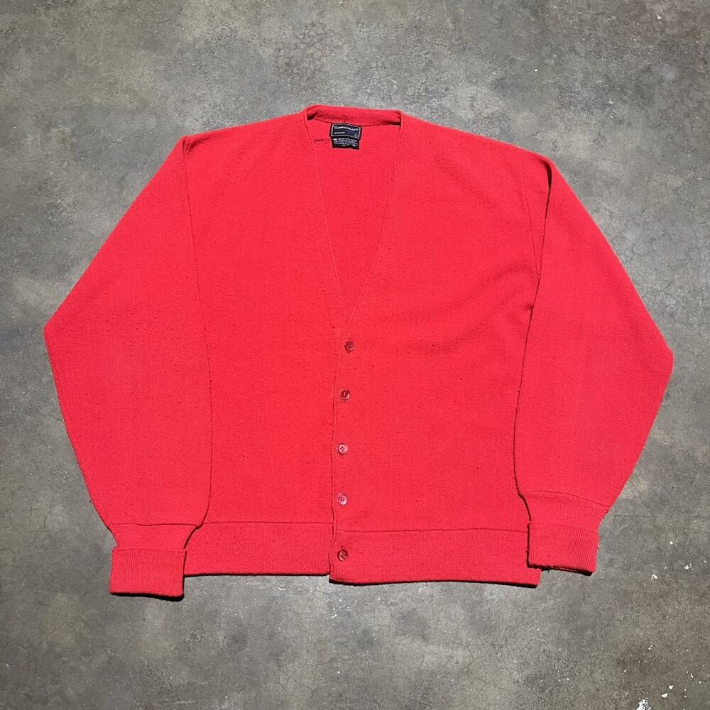 Vintage 70s Towncraft JCPenney Red Acrylic Cardigan